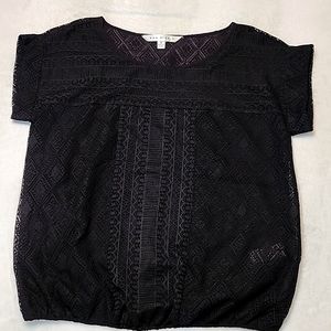 Max Studio Women's Size Small Black Sheer Lace Short Sleeve Top